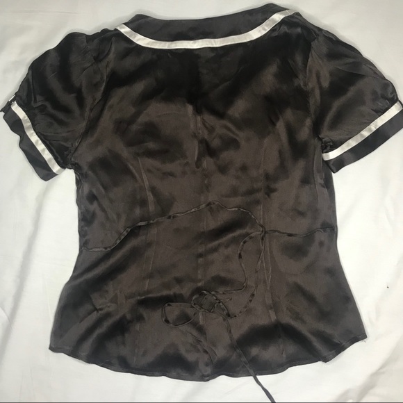 Bebe Chocolate Brown Silk V-Neck Cap Sleeves - Picture 3 of 5